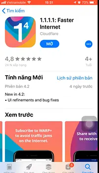 Nhấn vào đám mây có hình mũi tên chỉ xuống để tải phần mềm VPN 1.1.1.1 về thiết bị